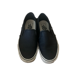 vans black leather slip ons flat shoes